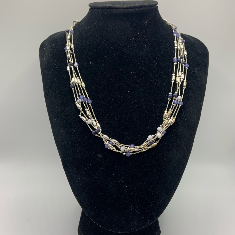 Liz Claiborne Silver and Blue Multi-Strand Necklace 18”